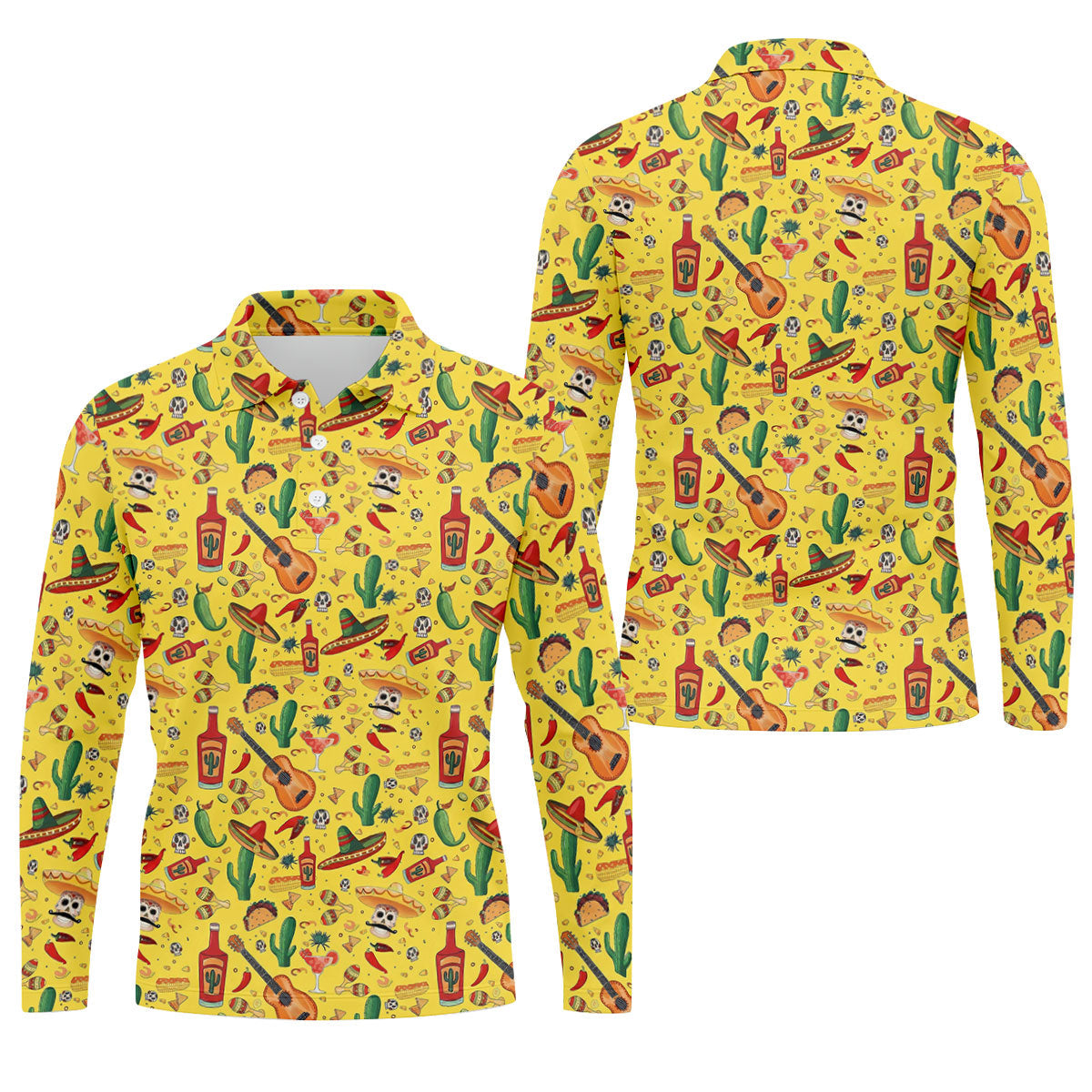 Skulls With Sombreros Funny Cinco De Mayo Fiesta Themed Golf Tops For Men, Golf Shirts For Men