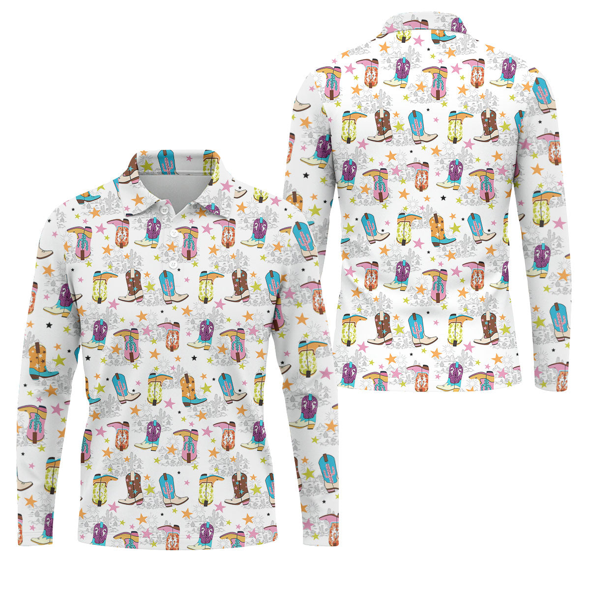 Colorful Western Cowboy Boots Pattern Hawaiian Golf Shirt, Golf Apparel For Men, Mens Golf Polo