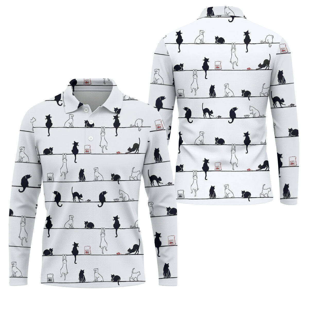 Cute Black and White Cats Pattern Golf Shirt, Men's Golf Shirt, Golf Polo Shirts For Men