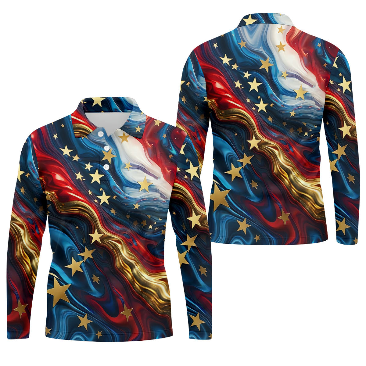 Abstract American Flag Stars Golf Polo Shirt, Mens Golf Shirts, Hawaiian Golf Shirt