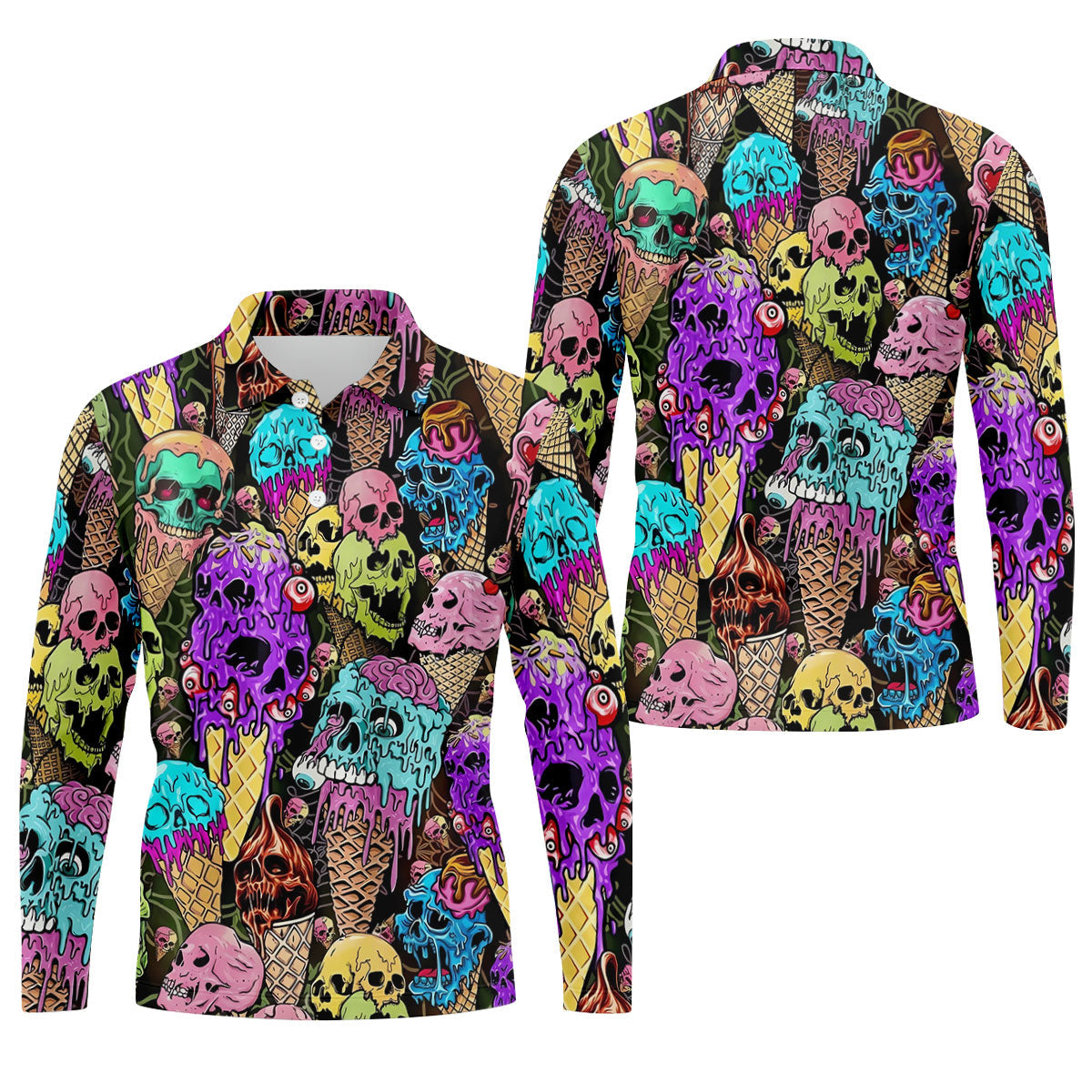 Melting Skull Ice Cream Halloween Golf Shirt, Golf Apparel For Men, Mens Golf Shirts