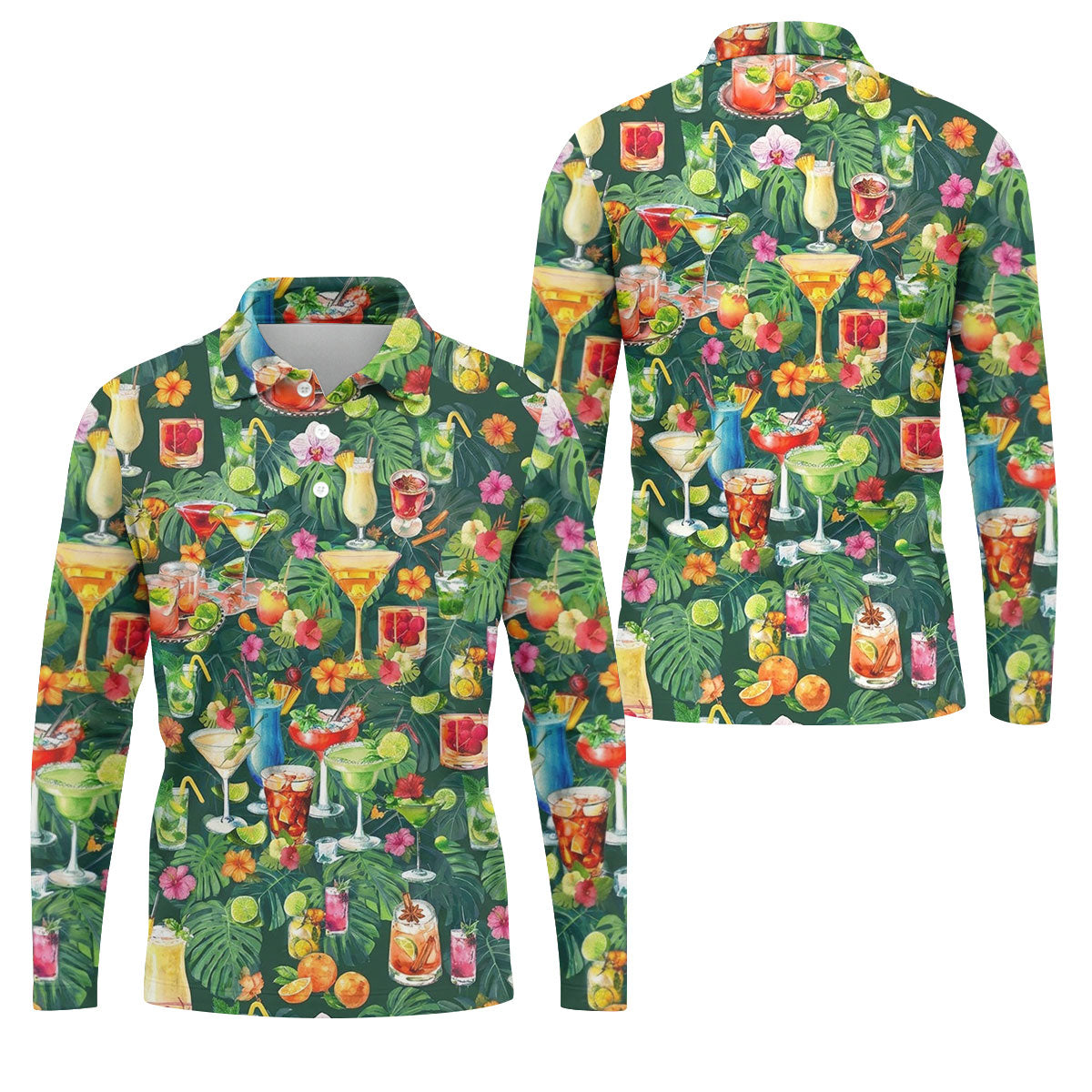 Tropical Cocktail Drinks And Floral Paradise Golf Polo, Hawaiian Golf Shirt, Golf Shirts For Men