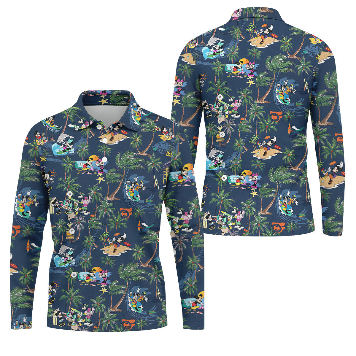 Cartoon Tropical Surf Beach Golf Polo Shirt, Hawaiian Golf Shirt, Golf Polo Shirts For Men