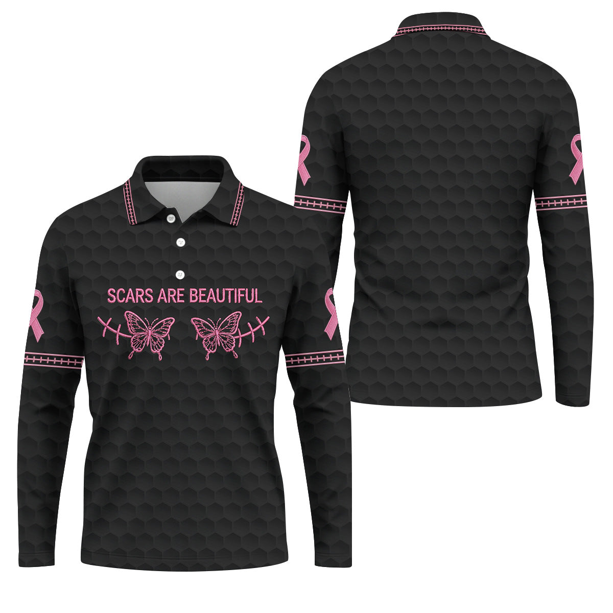 Scars Are Beautiful Ribbon Breast Cancer Polo Shirt, Men's Golf Shirt, Mens Golf Polo