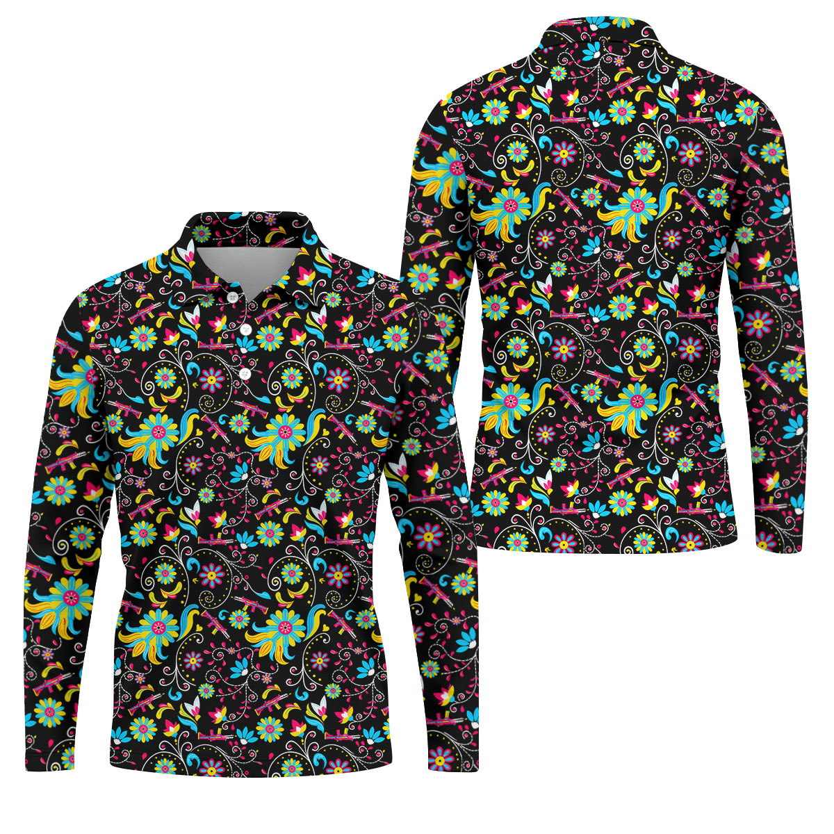 Flores De Mayo Cinco De Mayo Celebration Fiesta Themed Tropical Pattern Golf Shirts For Men