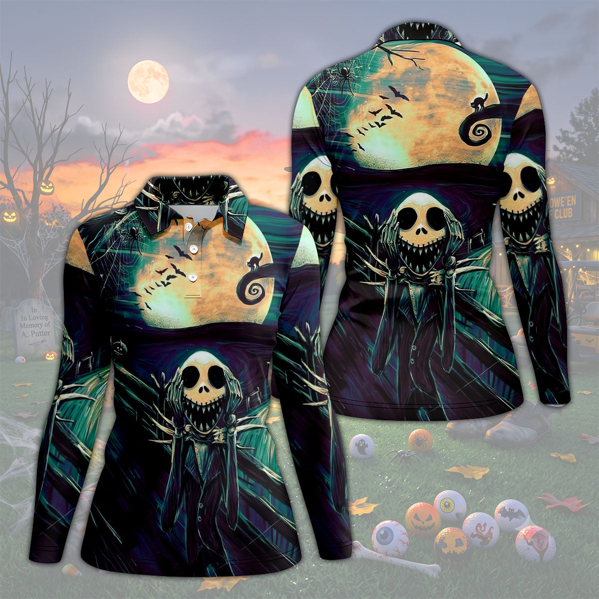 Halloween Skeleton Horror Character Golf Shirt, Golf Shirts For Women, Printed Golf Shirt