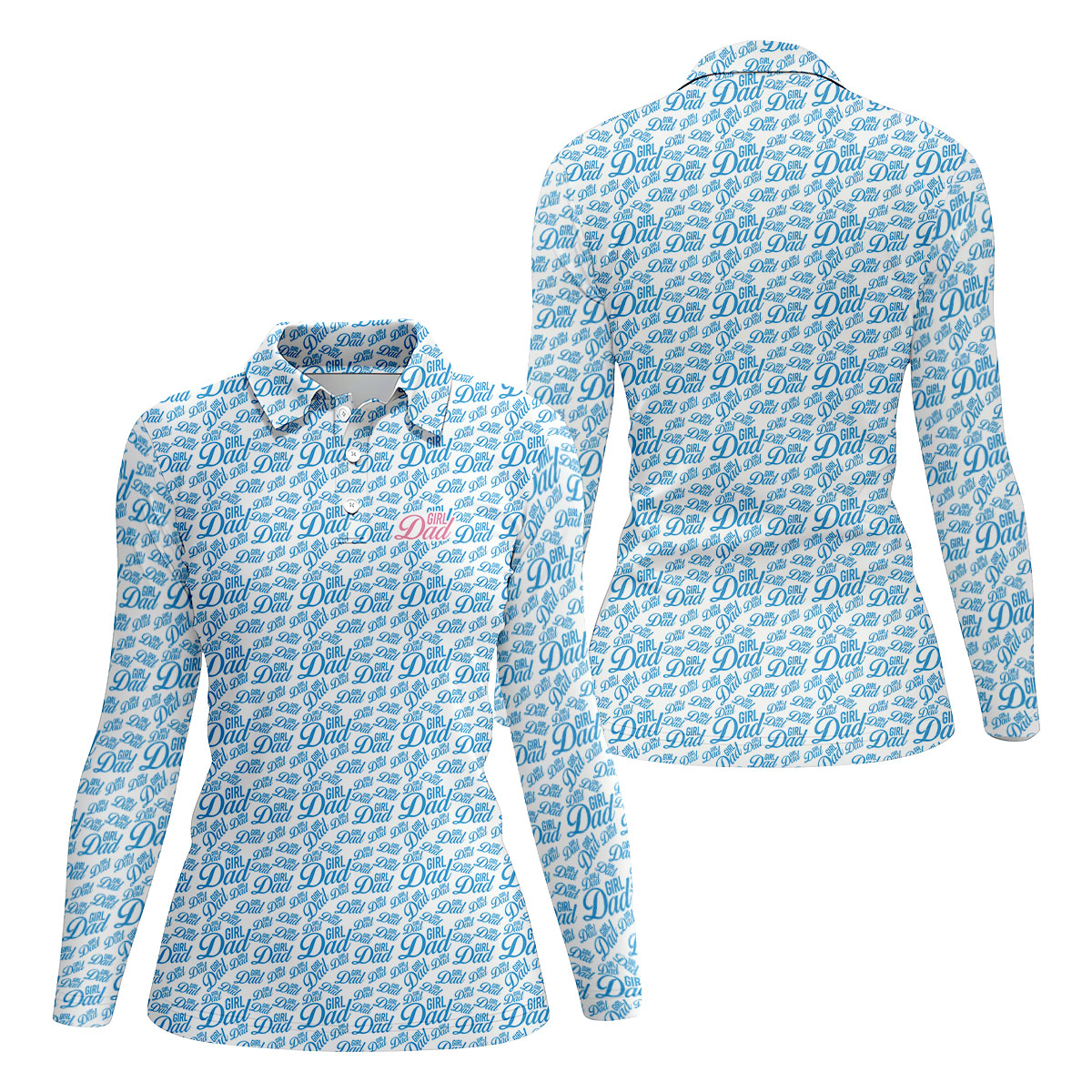 Blue Girl Dad All Over Print Golf Polo Shirt, Golf Polo For Women, Ladies Golf Shirt