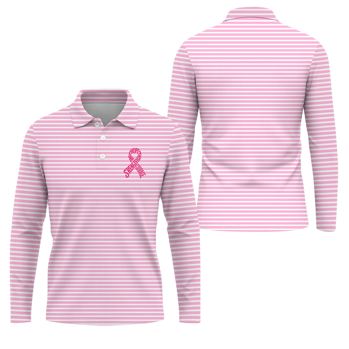 Hope Love Strength Courage Breast Cancer Polo Shirt, Mens Golf Polo, Golf Apparel For Men