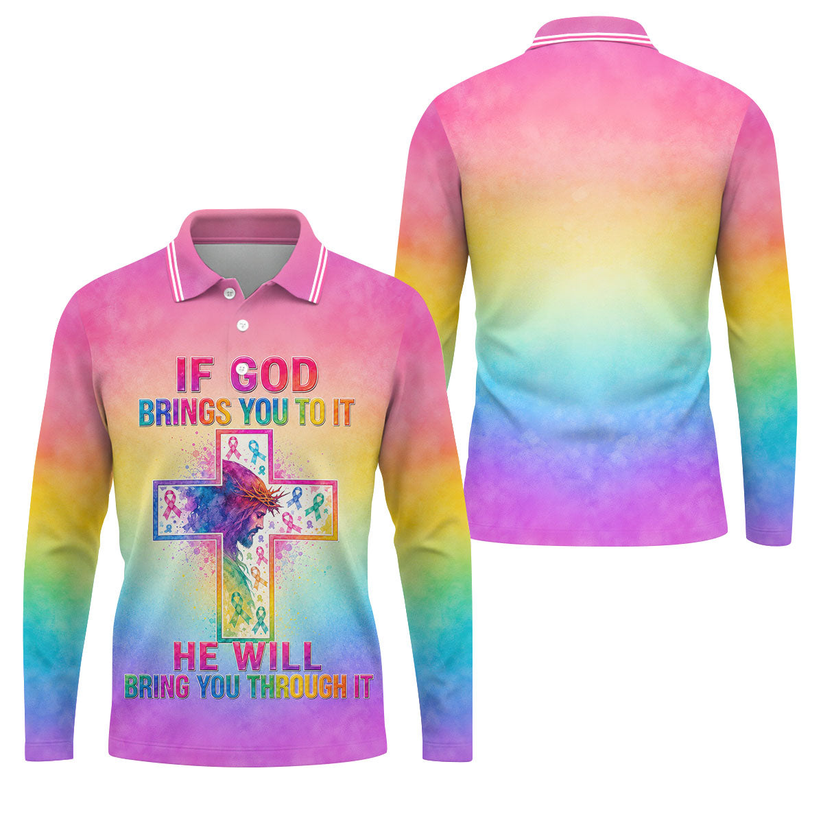 If God Brings You To It Cancer Cross Polo Shirt, Mens Golf Polo, Golf Apparel For Men