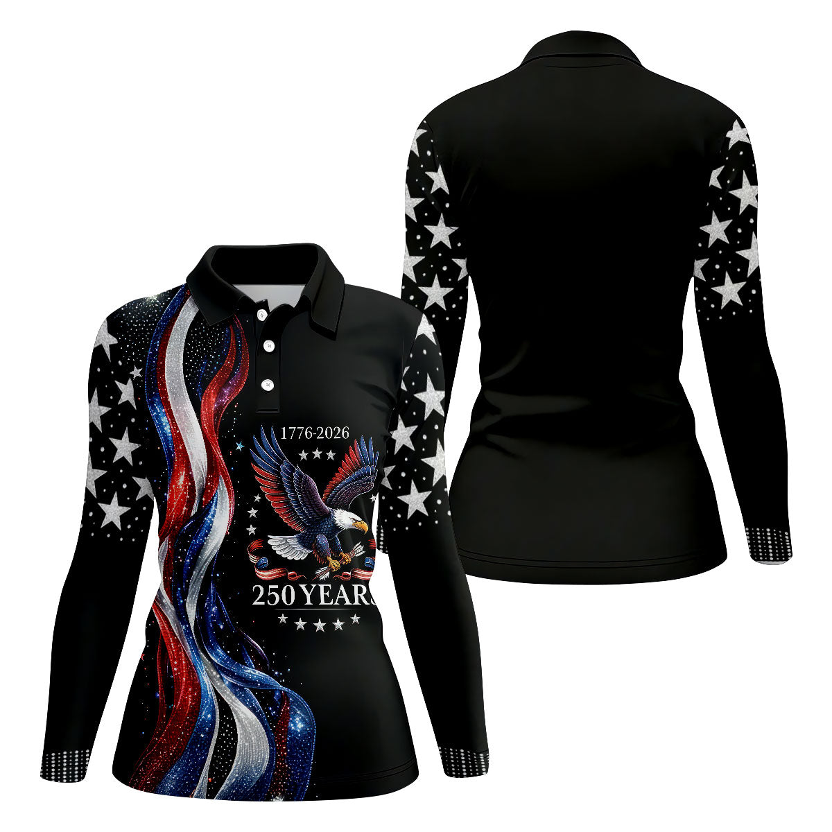 USA 250th Anniversary Bald Eagle Galaxy Art Golf Shirt, Patriotic 4th Of July Golf Shirt For Women