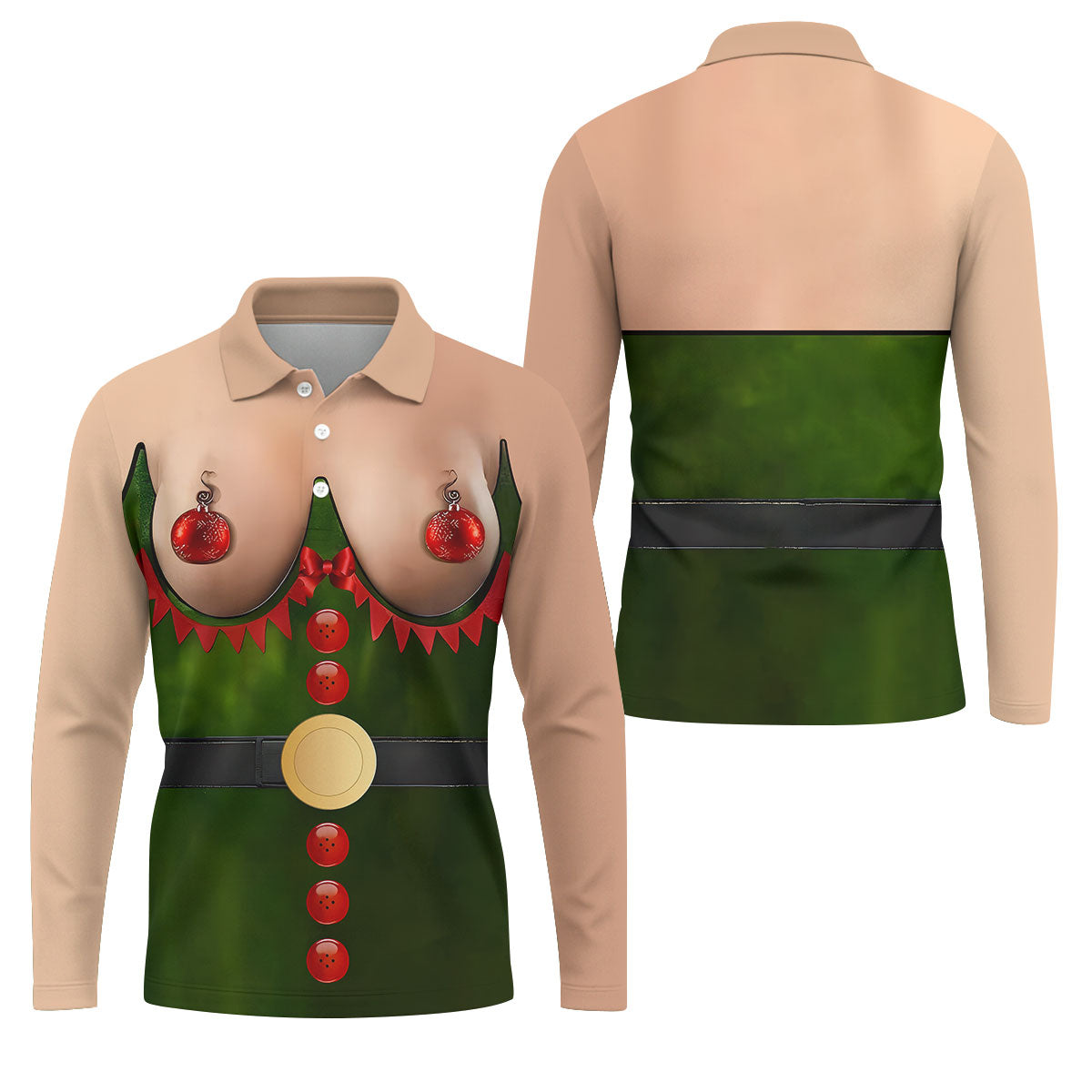 Funny Naughty Elf Costume Men's Golf Shirt, Ugly Christmas Shirt, Christmas Golf Shirt
