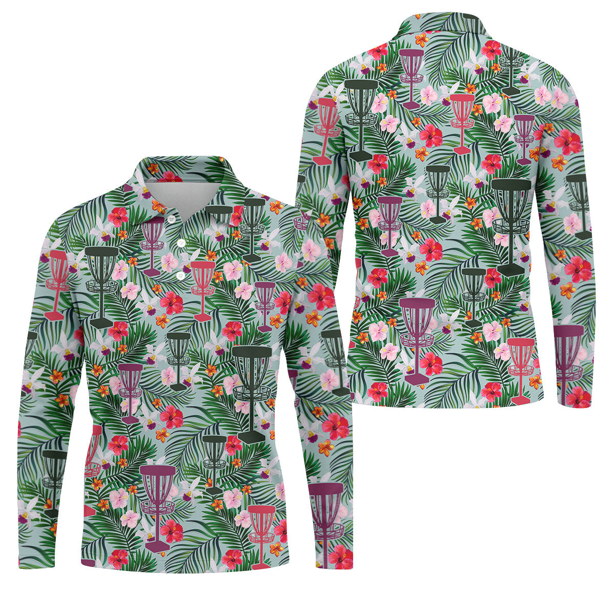 Tropical Disc Golf Basket Floral Polo Shirt, Hawaiian Golf Shirt, Golf Polo Shirts For Men
