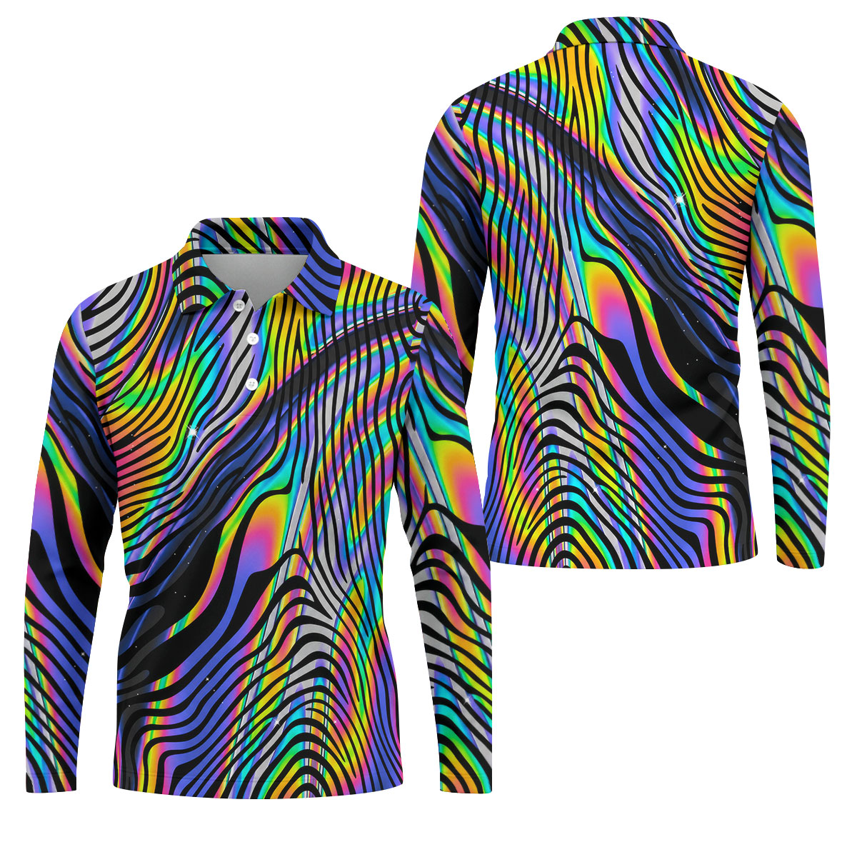 Rainbow Neon LGBT Support Zebra Pattern Golf Tops For Men, Pride Month Golf Shirts For Men