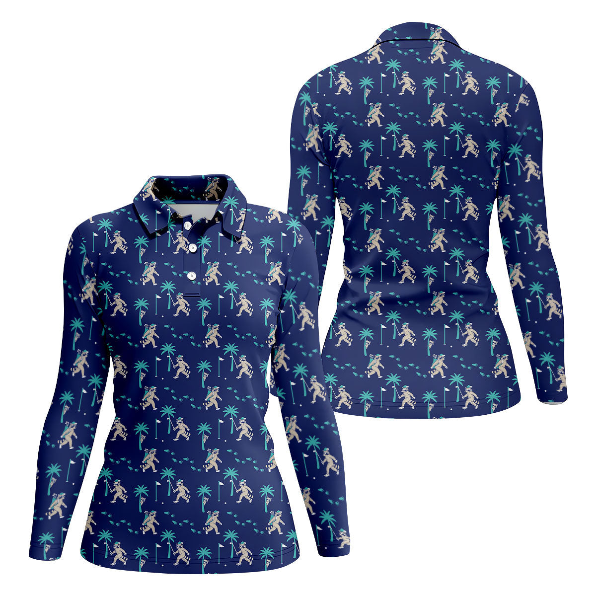 Funny Raccoon Tropical Golf Pattern Polo Shirt, Womens Golf Tops, Golf Polo For Women
