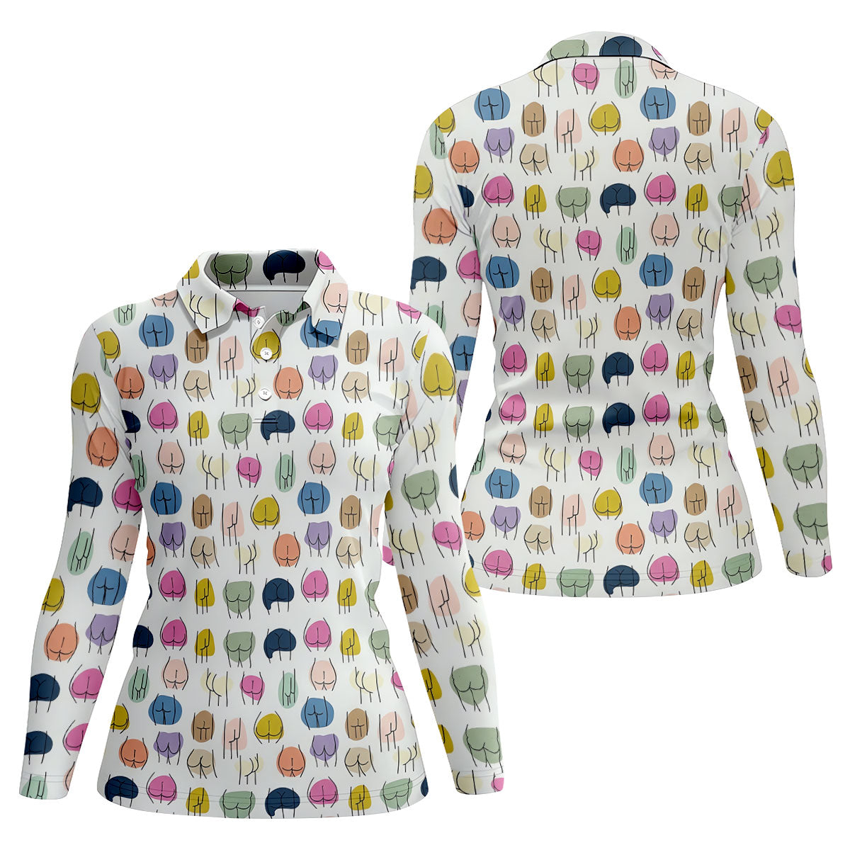 Funny Colorful Butt Pattern Golf Polo Shirt, Golf Shirts For Women, Women's Golf Apparel