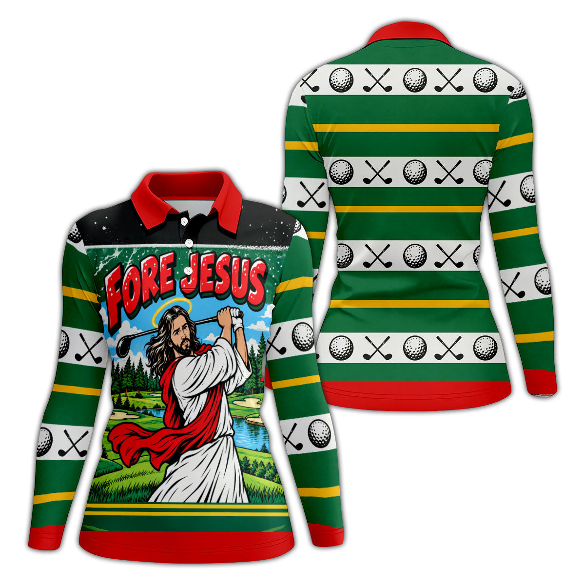 Fore Jesus Golf Swing Christmas Golf Shirt, Golf Gifts For Women, Ladies Golf Apparel