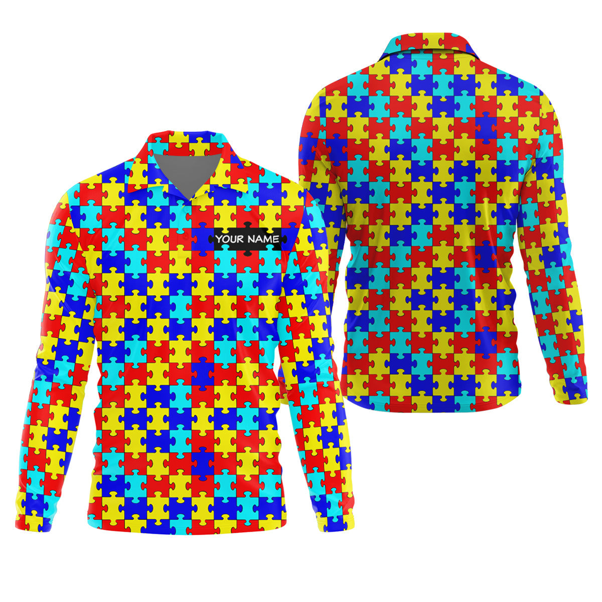 Autism Awareness Colorful Puzzle Pattern Golf Tops For Men, Polo Shirts For Men, Golf Shirts For Men