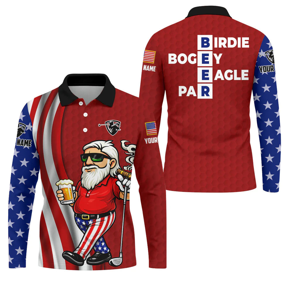 Patriotic Man Golf And Beer Funny 4th Of July Red Golf Shirt, 250 Years Of America Golf Shirts For Men