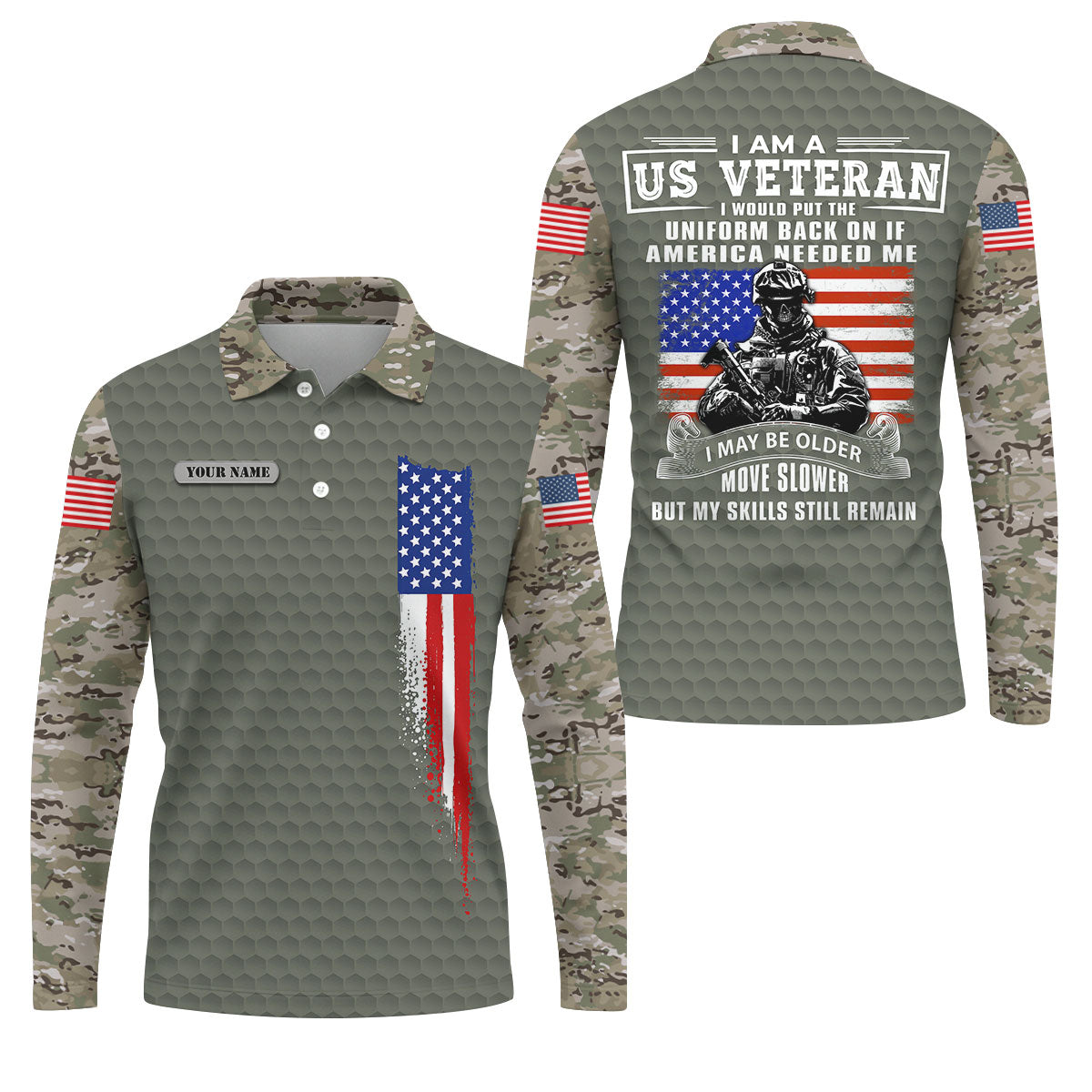 I Am A US Veteran American Flag Camo Golf Shirt, 250 Years 4th Of July Golf Shirts For Men