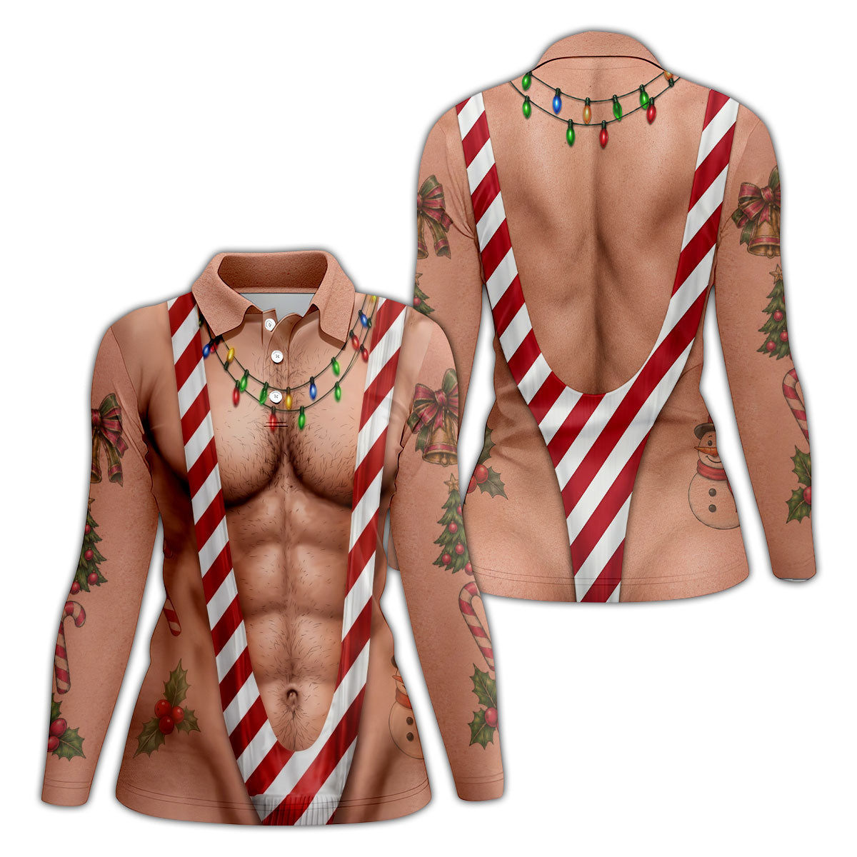 Funny Christmas Candy Cane Suspenders Polo Shirt, Women's Golf Tops, Ladies Golf Shirts