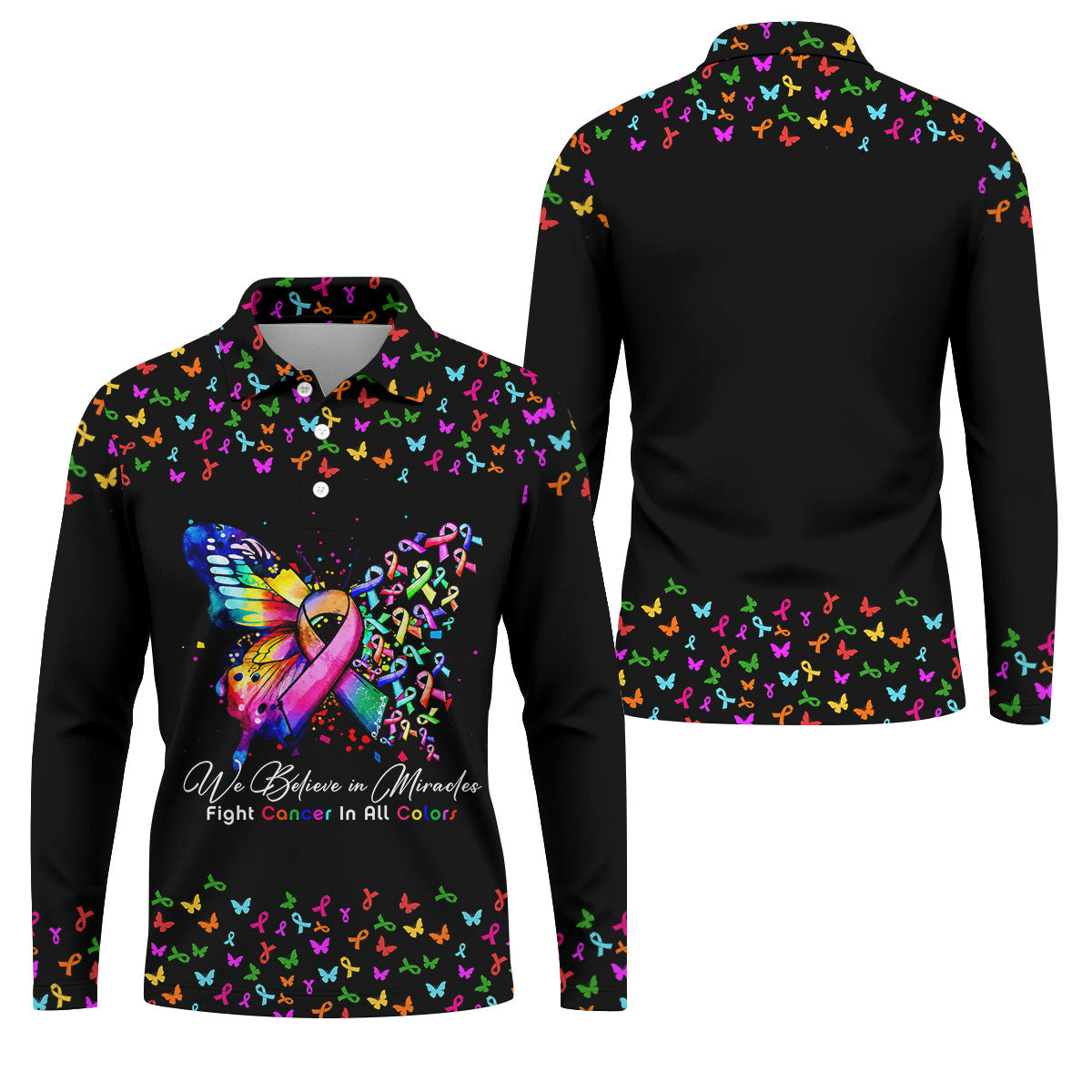 We Believe In Miracles Butterfly Breast Cancer Shirt, Mens Golf Polo, Printed Golf Shirts