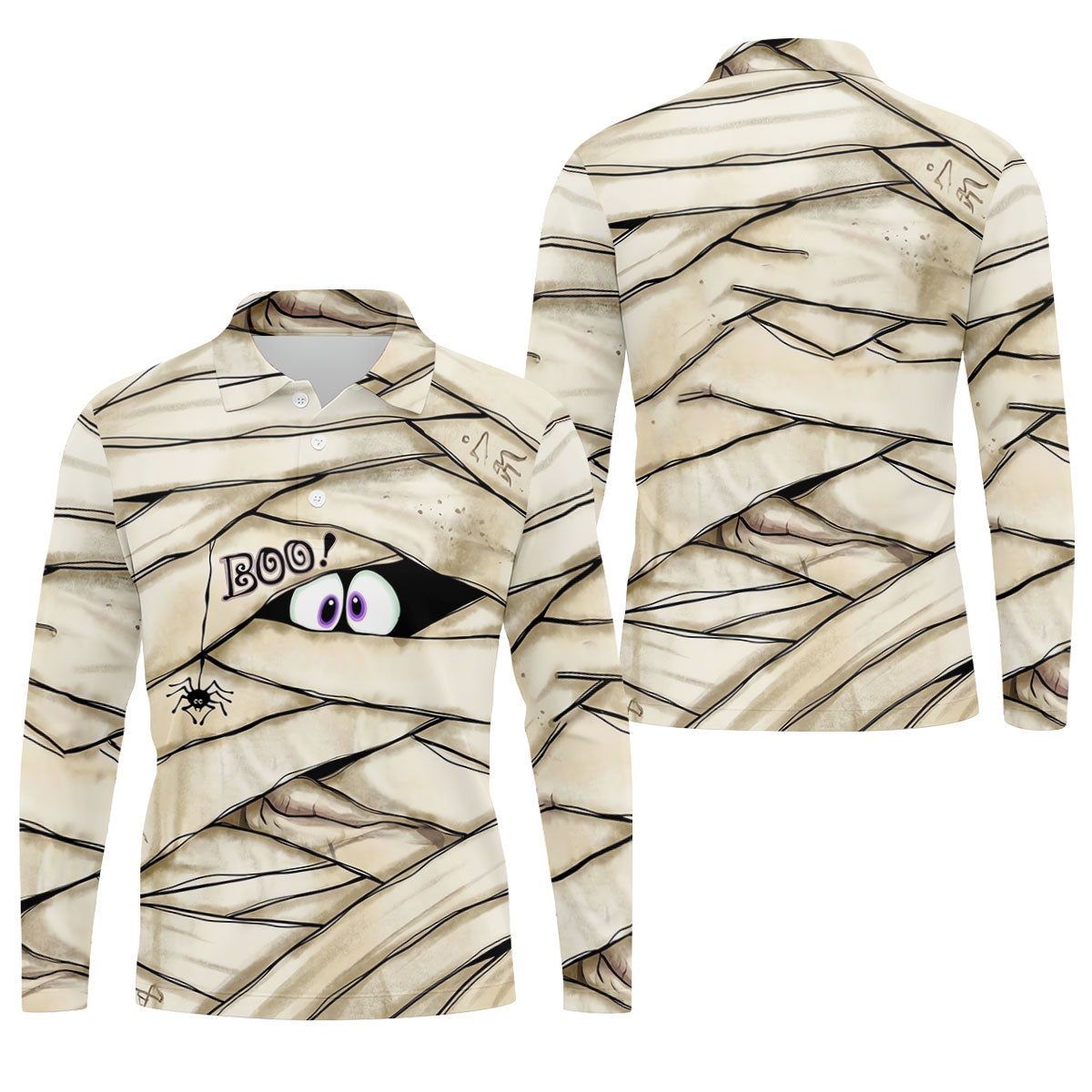 Cute Mummy Peeking Eyes BOO Halloween Golf Polo Shirt, Mens Golf Polo, Hawaiian Golf Shirt