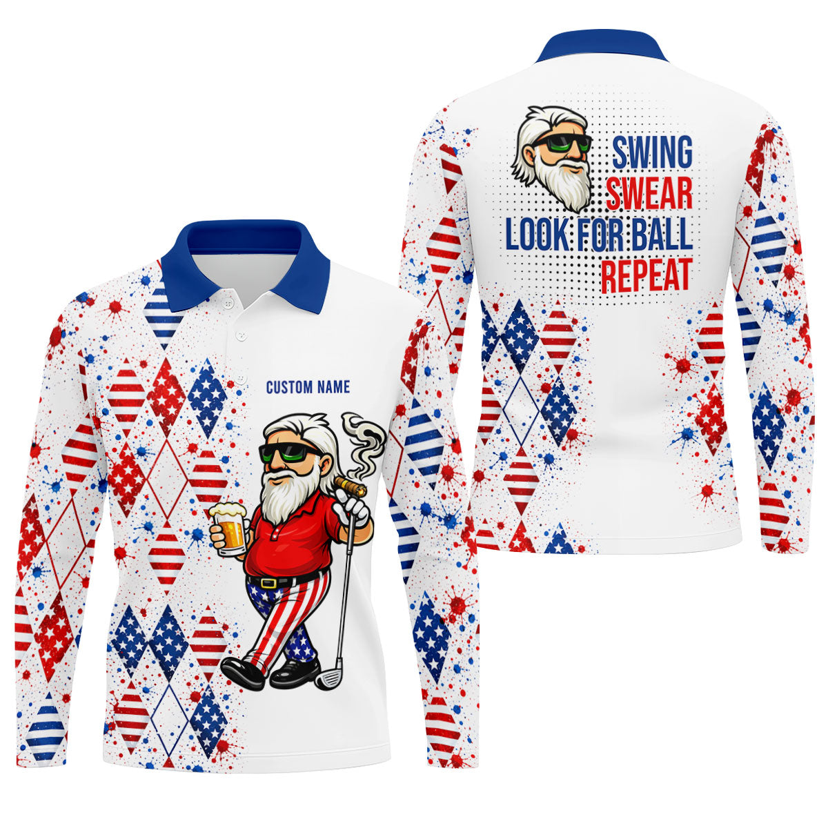 Patriotic Man Golf And Beer Argyle Pattern 4th Of July Golf Shirt, 250 Years Golf Shirts For Men
