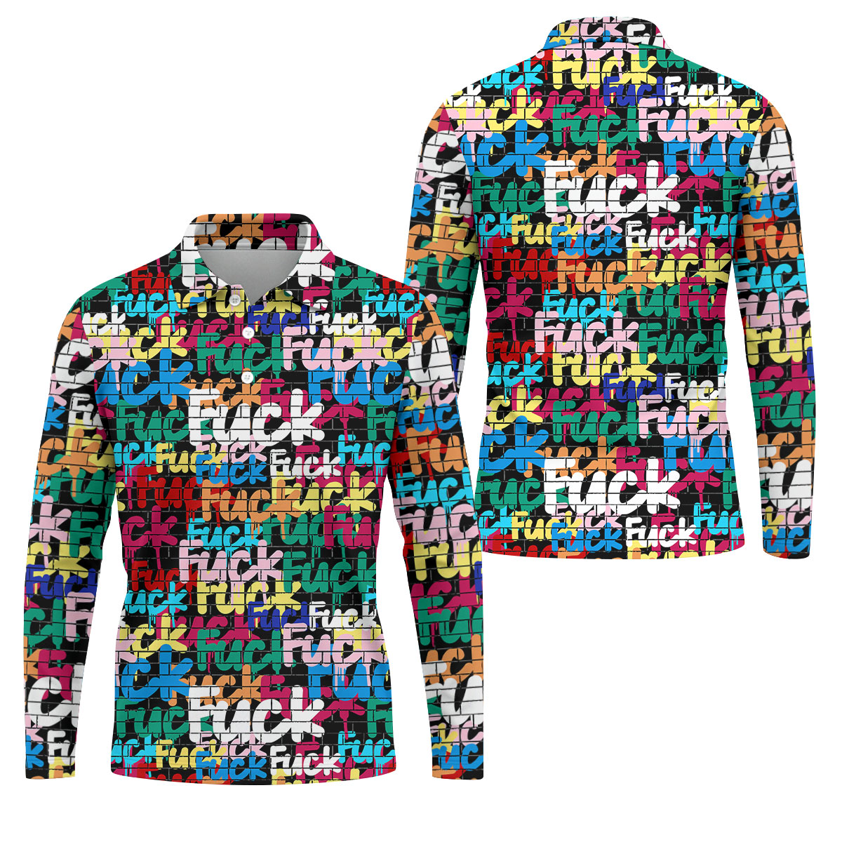 Bold Colorful Fuck Graffiti Typography Golf Shirt, Men's Golf Shirt, Golf Apparel For Men