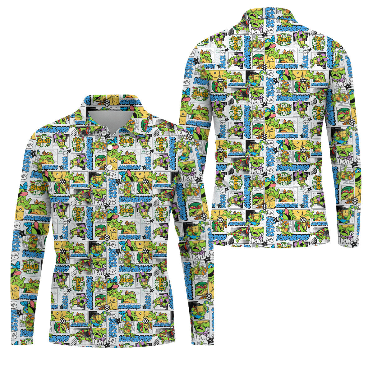 Funny Ninja Turtle Comic Hawaiian Golf Shirt, Mens Golf Polo, Golf Apparel For Men