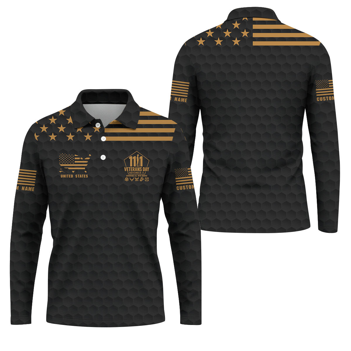 Custom Name Gold Star Veterans Day Polo Shirt, Mens Golf Shirts, Golf Apparel For Men