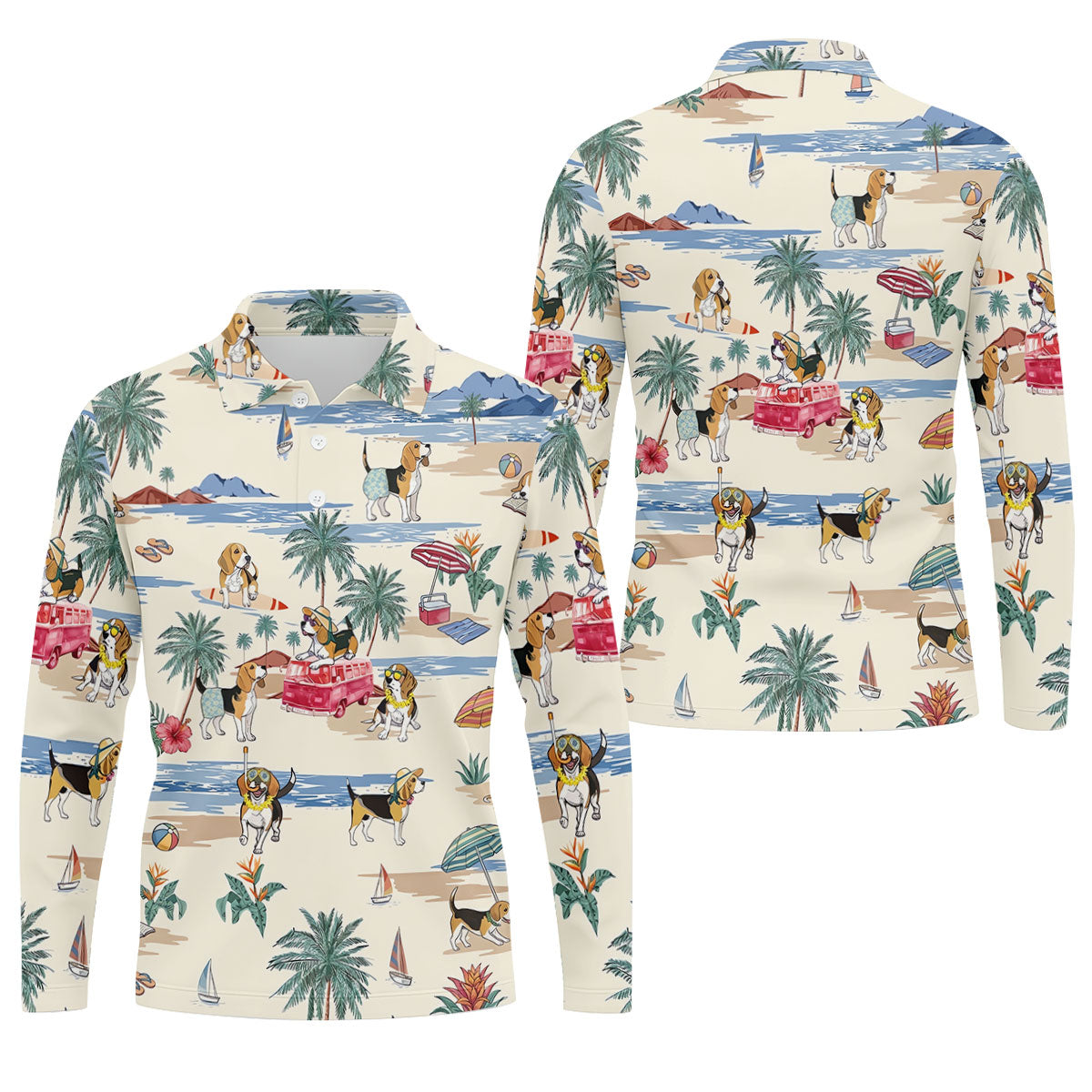 Cute Beagle Beach Vacation Tropical Golf Polo Shirt, Hawaiian Golf Shirt, Golf Shirts For Men
