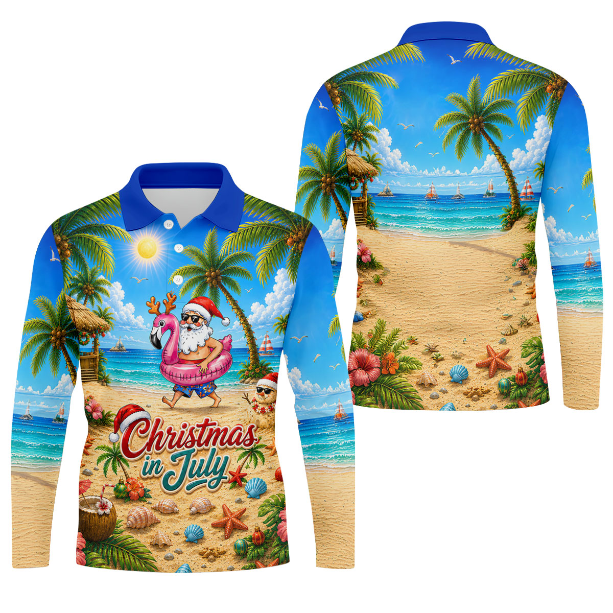 Santa Christmas In July Beach Golf Shirt, Christmas Golf Shirt, Golf Apparel For Men