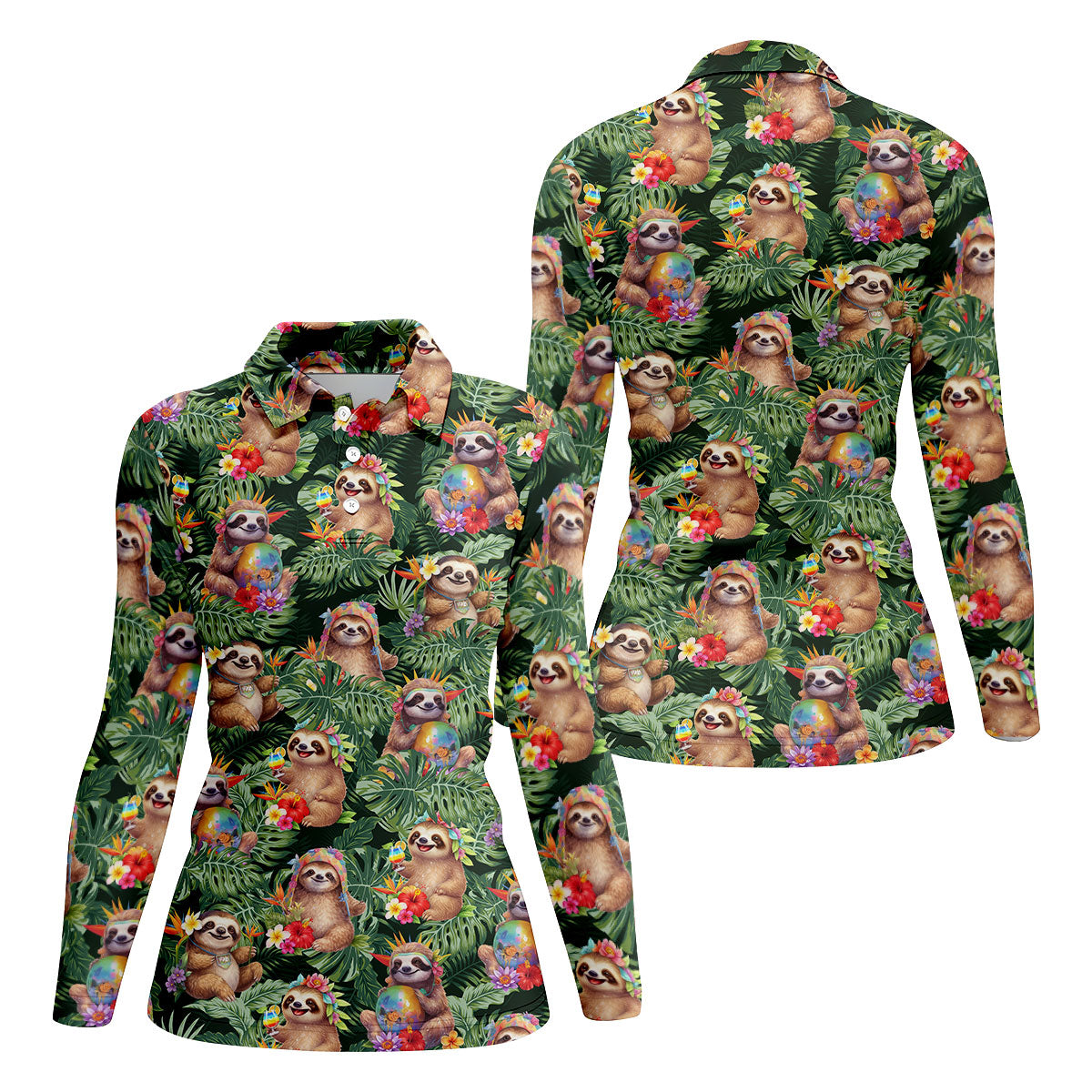 Funny Sloth Hawaiian Summer Ladies Golf Tops, Golf Shirt For Women, Ladies Golf Shirts
