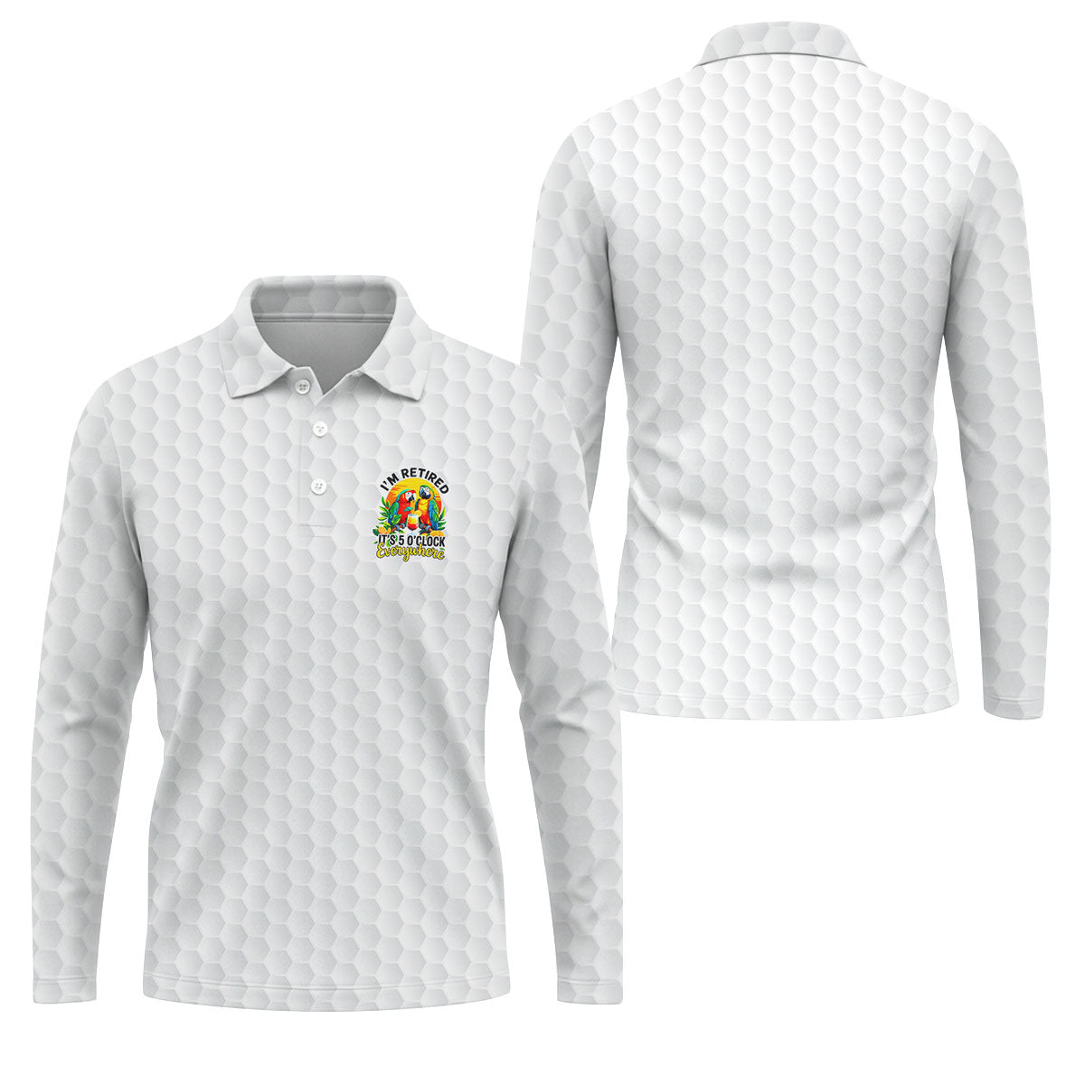 White Tropical Parrot Happy Retirement Golf Polo Shirt, Hawaiian Golf Shirt, Mens Golf Shirts