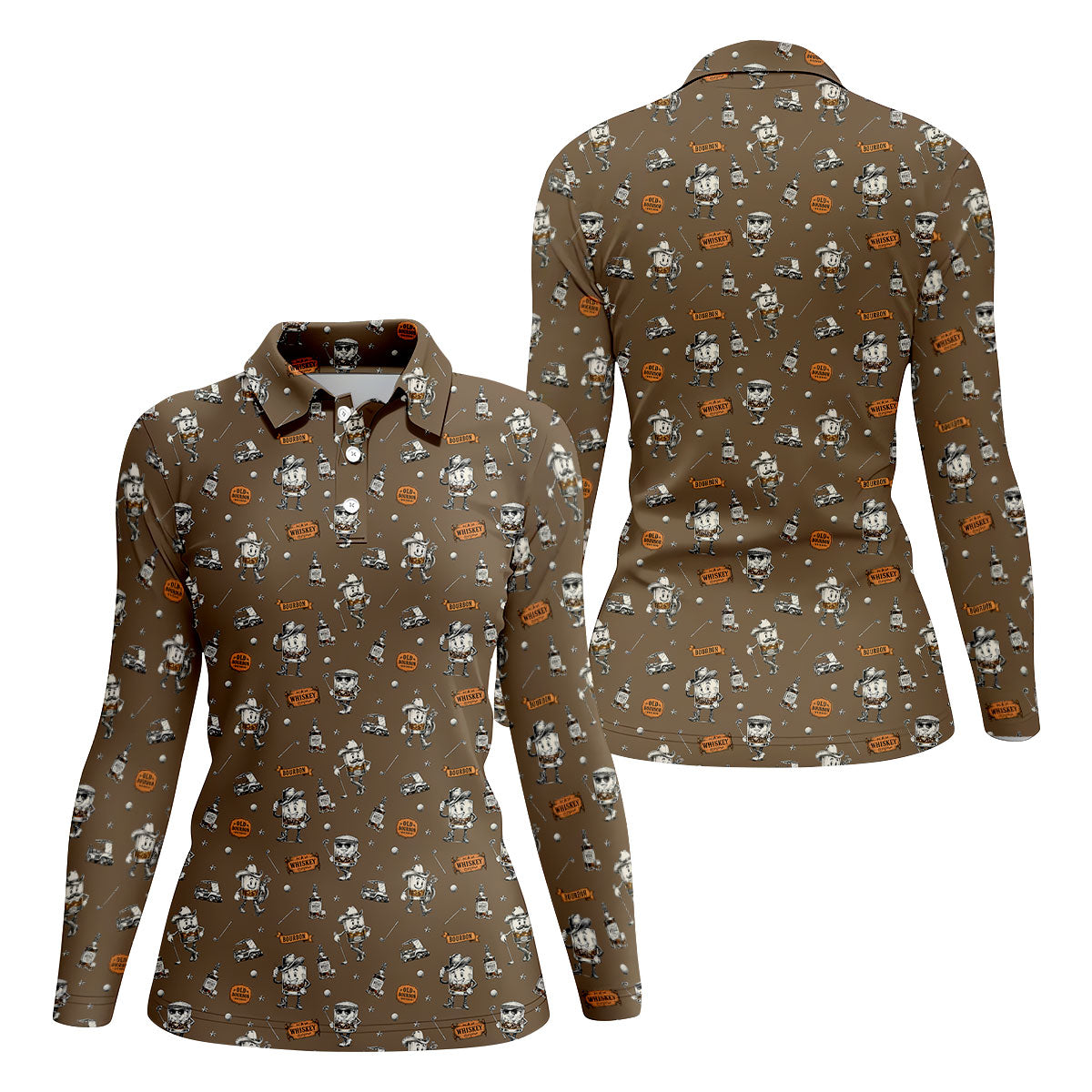 Funny Bourbon Whiskey Golf Pattern Polo Shirt, Women's Golf Polo, Printed Golf Shirt