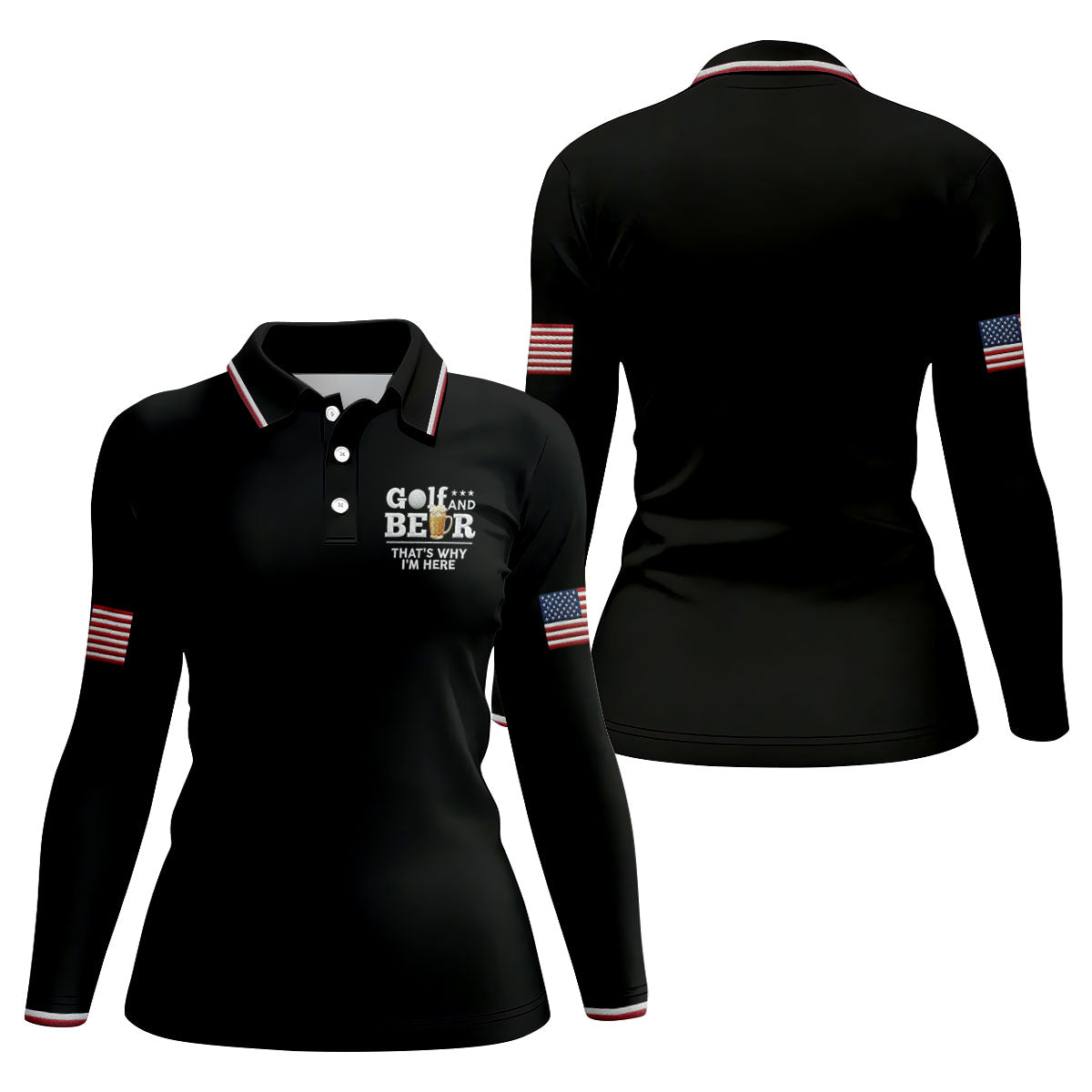 Golf And Beer That's Why I'm Here 250 Years US Flag Golf Shirt, Patriotic 4th Of July Golf Shirt For Women