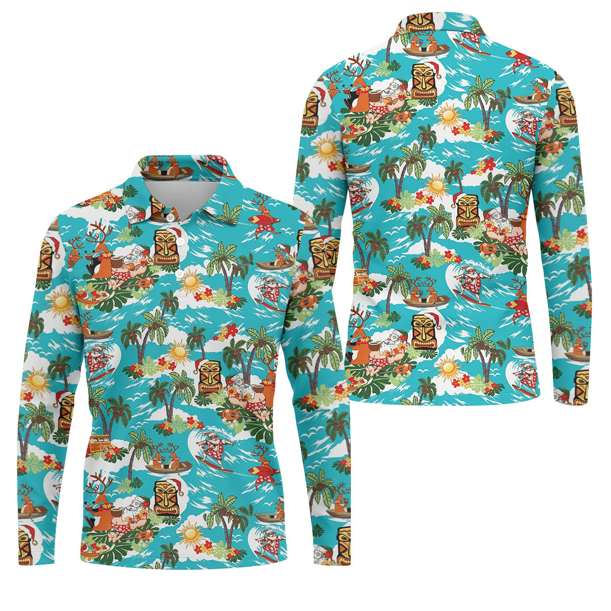 Men's Funny Surfing Santa Hawaiian Golf Shirt, Christmas Golf Shirt, Printed Golf Shirts