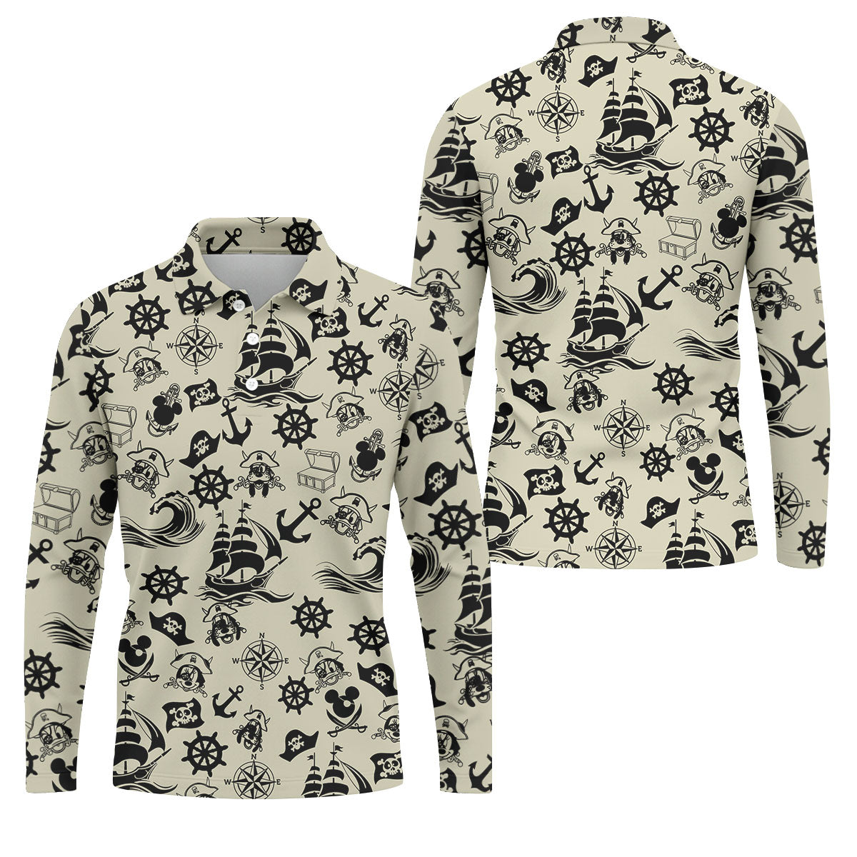 Vintage Pirate Nautical Pattern Golf Polo Shirt, Hawaiian Golf Shirt, Golf Polo Shirts For Men