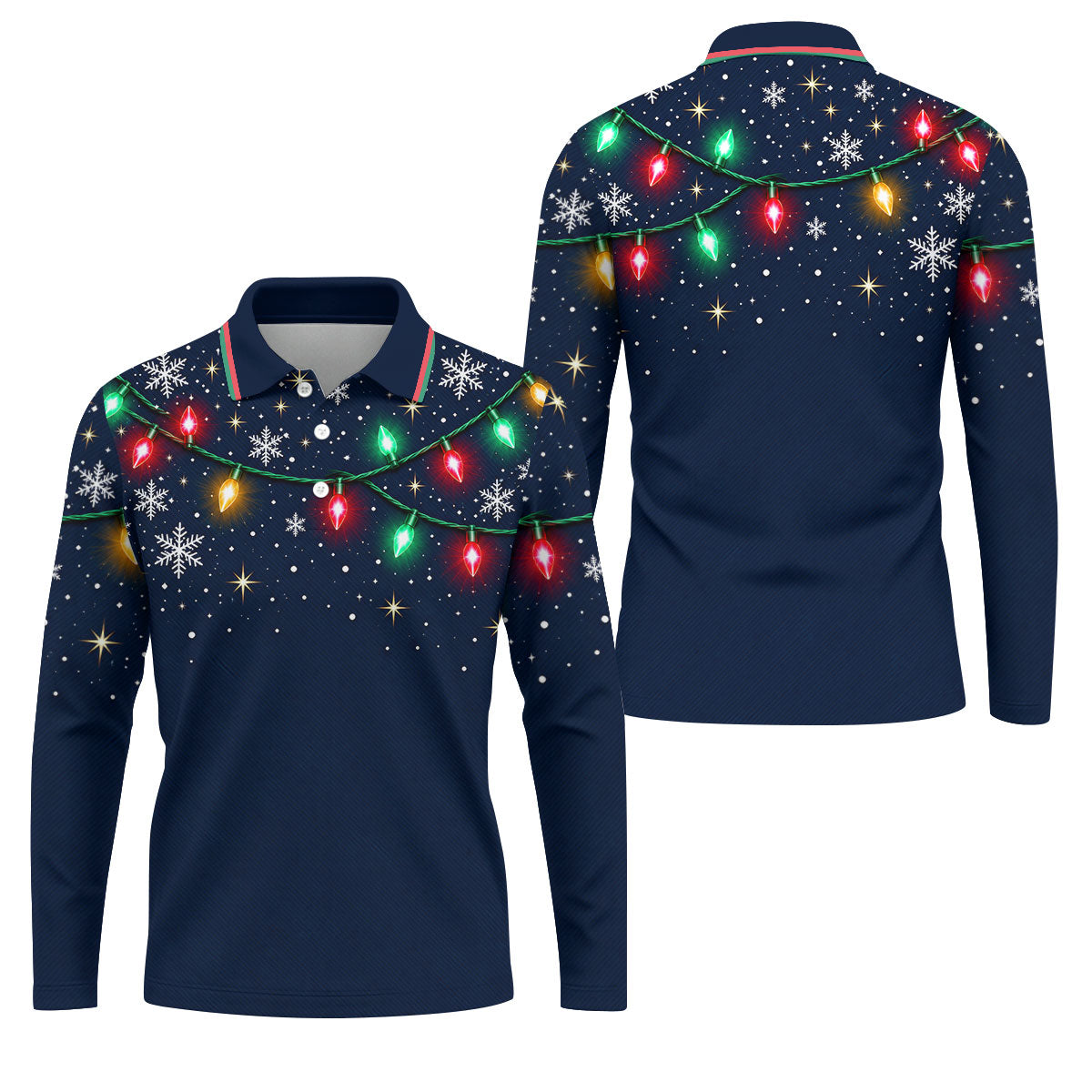 String Lights Snowflakes Christmas Golf Shirt, Mens Golf Shirts, Golf Apparel For Men
