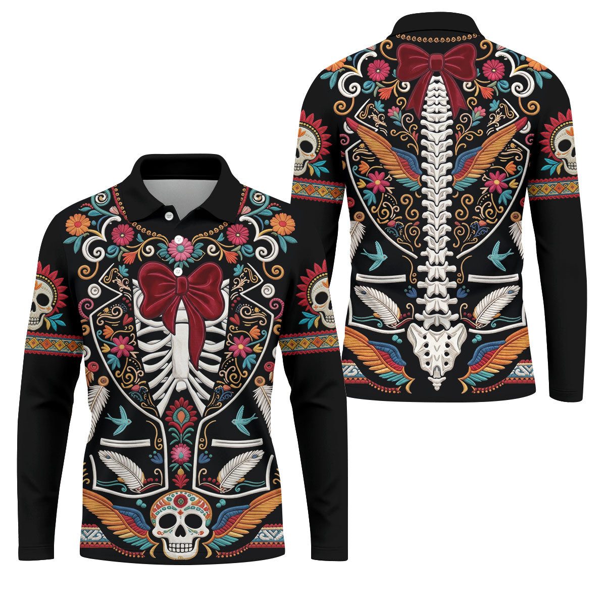 Skeleton With Flower Cinco De Mayo Celebration Golf Tops For Men, Fiesta Theme Golf Shirts For Men