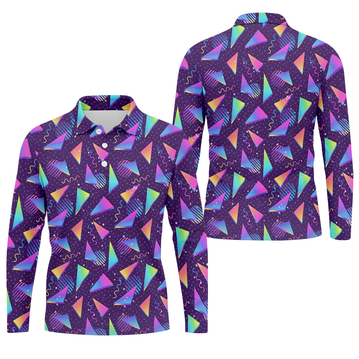 Retro Memphis Geometric Pattern Golf Polo Shirt, Men's Golf Shirt, Golf Apparel For Men