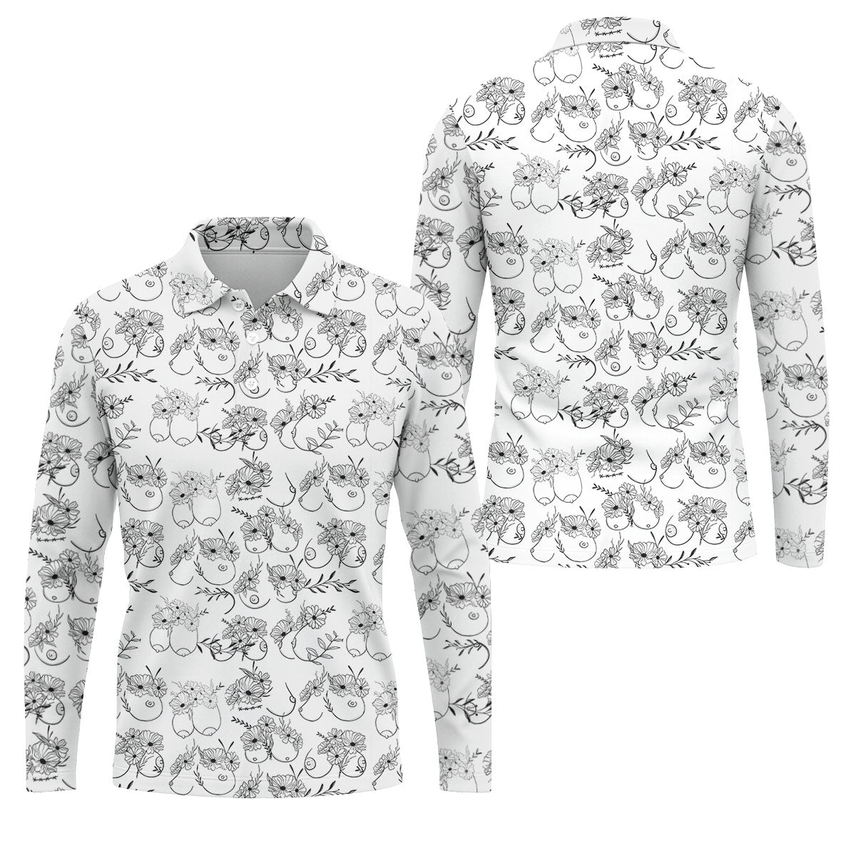 Floral Boobs Line Art Golf Polo Shirt, Men’s Golf Polo, Golf Tops For Men
