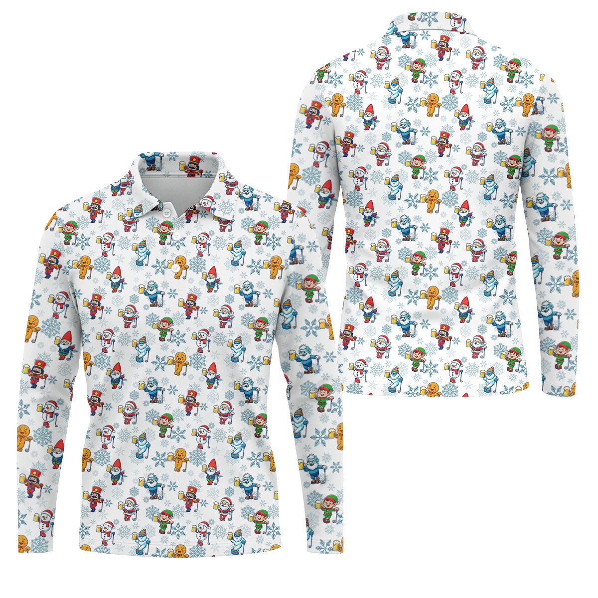 Christmas Characters Golf And Beer White Men's Funny Golf Shirts, Christmas Golf Shirt, Polo Shirts For Men