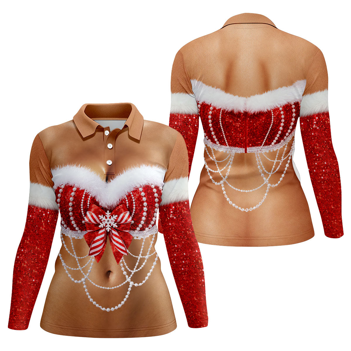 Sexy Santa Bra And Pearls Christmas Golf Shirt, Womens Golf Tops, Ladies Golf Shirts