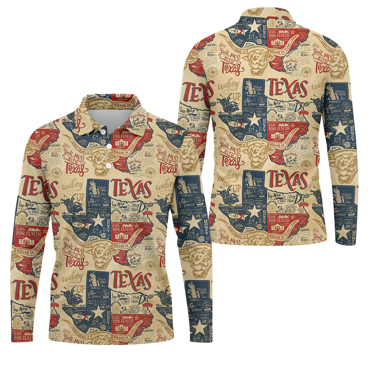 Don't Mess With Texas Western Theme Old West Golf Tops For Men, Polo Shirts For Men, Golf Shirts For Men