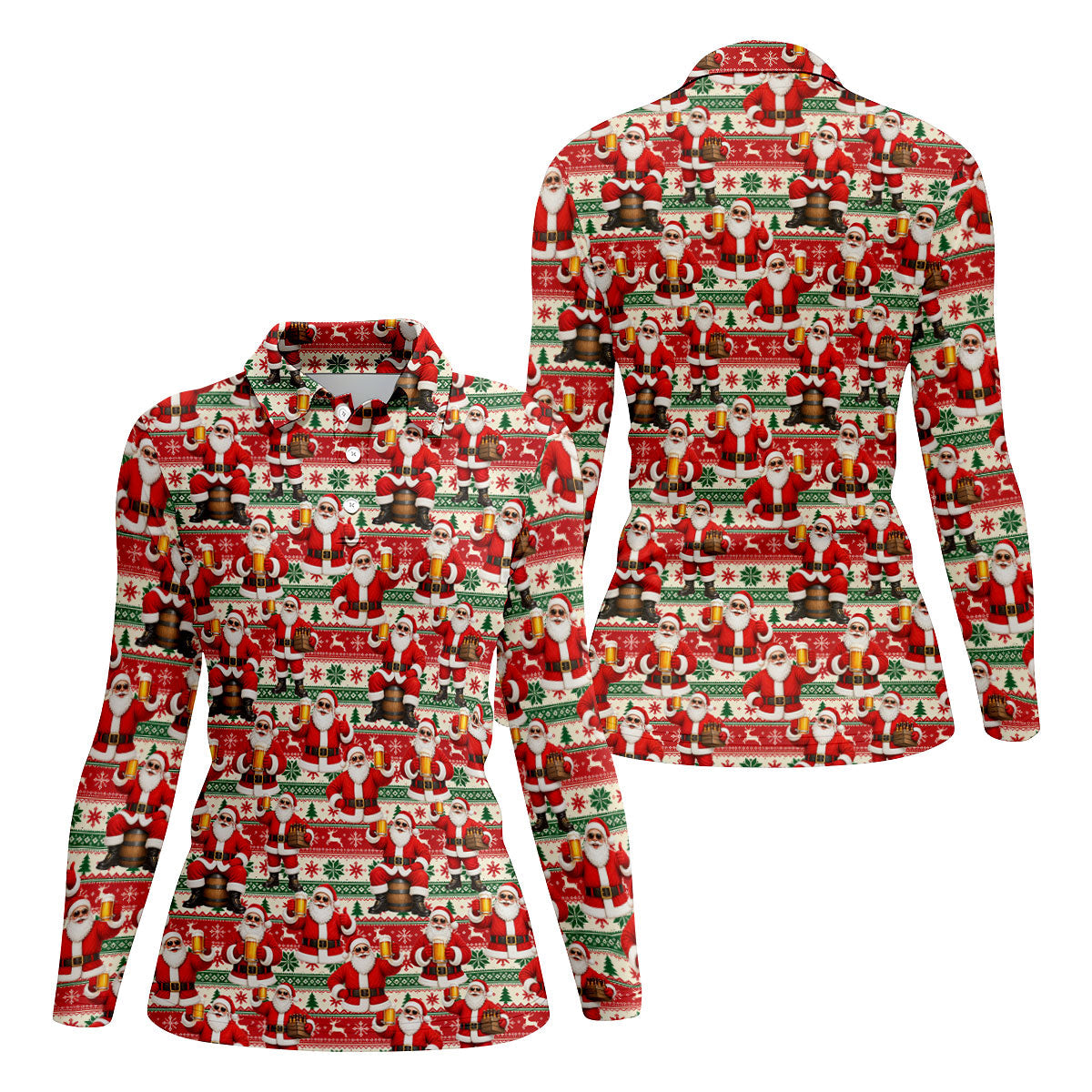 Funny Santa Beer Ugly Sweater Christmas Golf Shirt, Womens Golf Tops, Golf Polo For Women