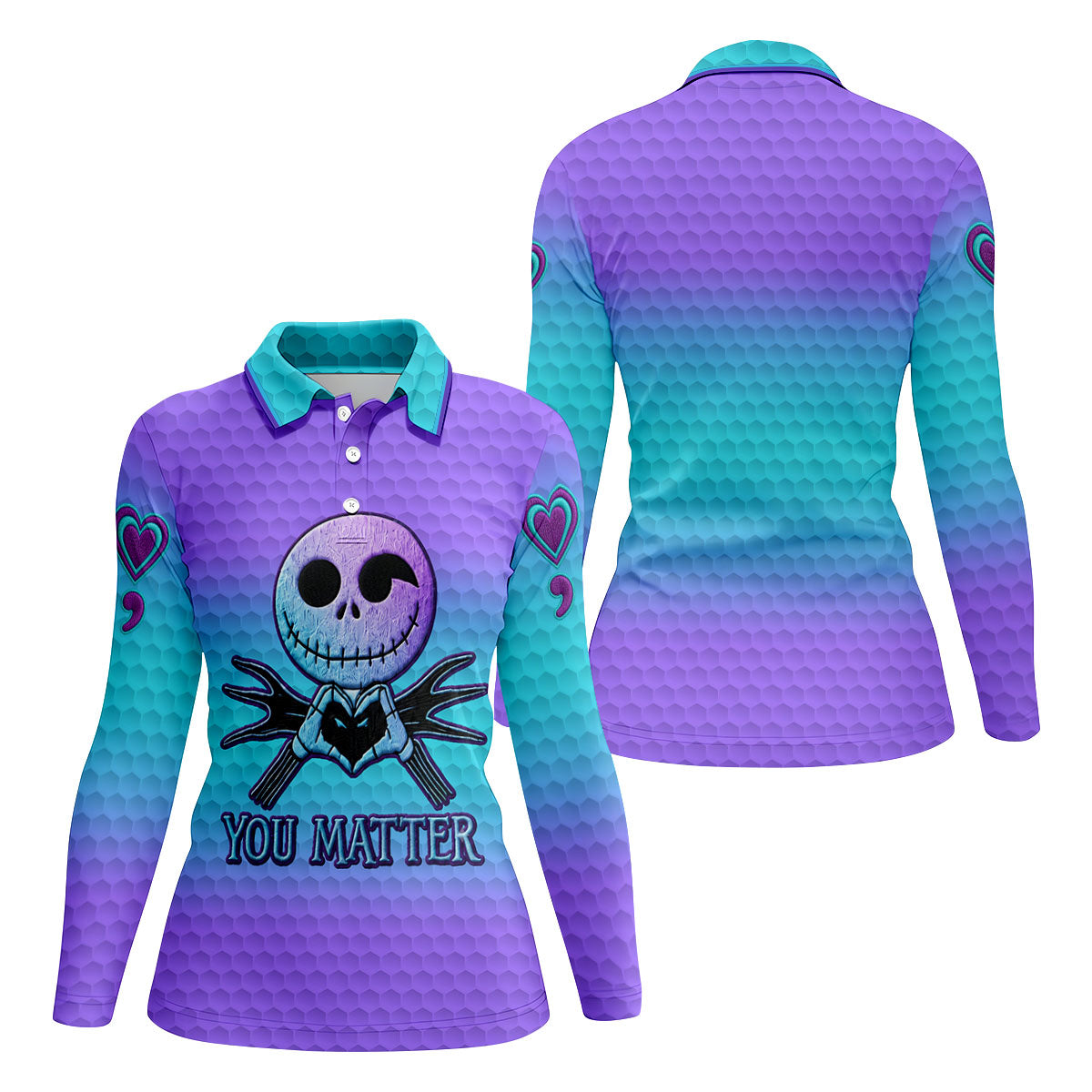You Matter Suicide Prevention Skeleton Heart Hand Golf Shirts For Women, Women’s Golf Polo