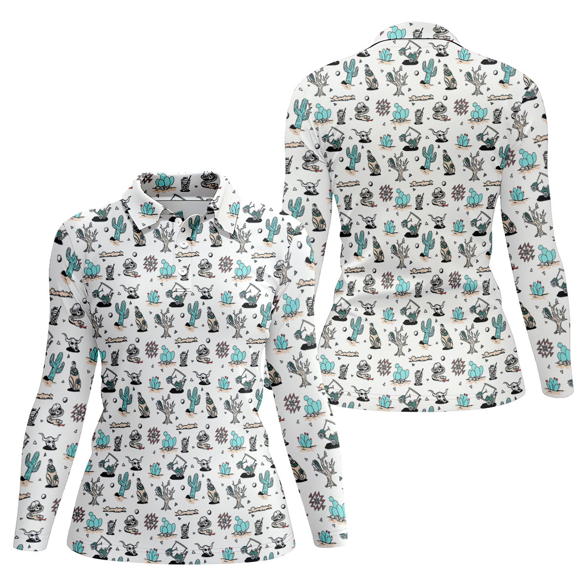 White Desert Golf Pattern Golf Polo Shirt, Women's Golf Polo, Hawaiian Golf Shirt