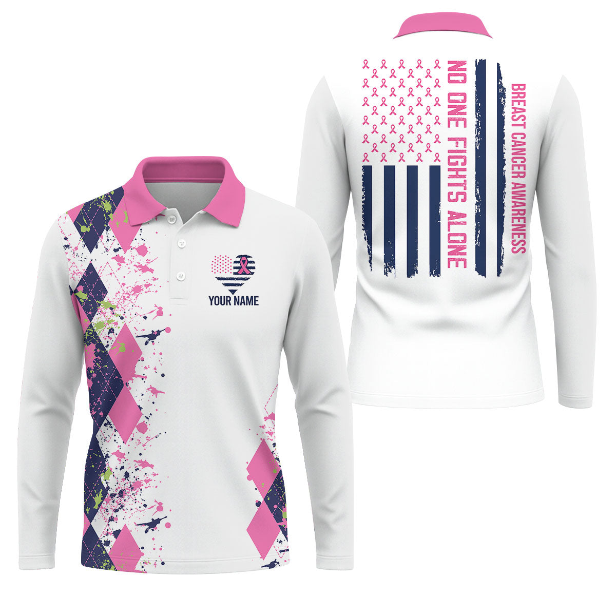Custom No One Fights Alone Breast Cancer Shirt, Golf Polo Shirts For Men, Mens Golf Shirts