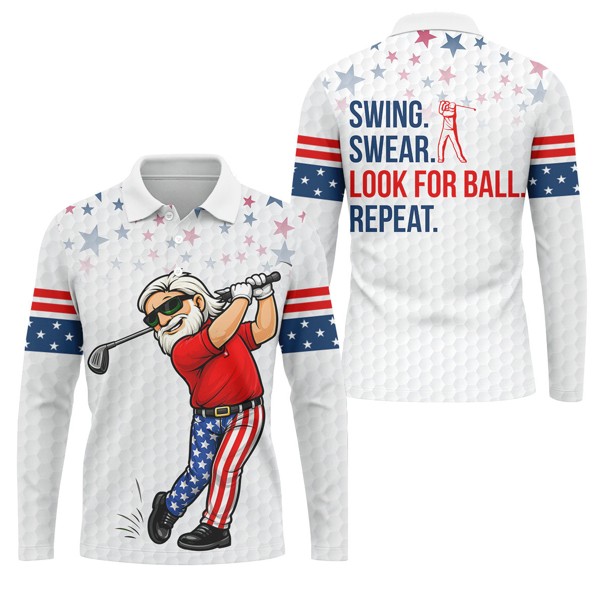 Swing Swear Look For Ball Repeat 250 Years Patriotic 4th Of July Funny Golf Shirts For Men